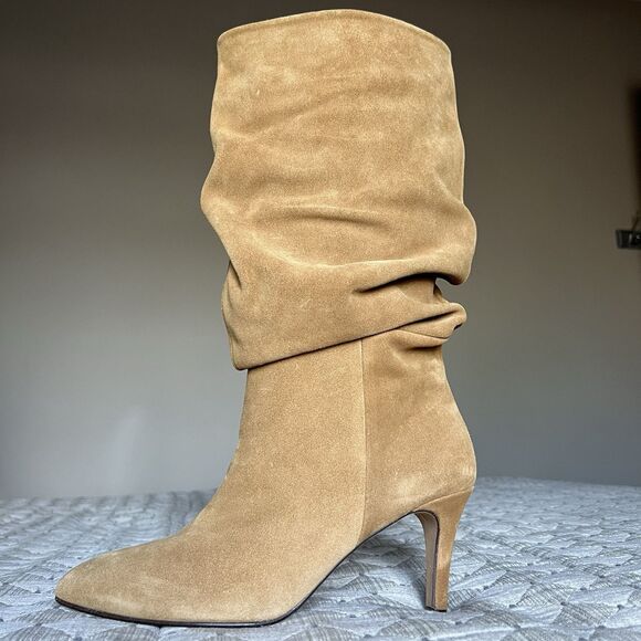 Toral Revolve Golden Tan Brown Heeled Boots Women EU 39 US 8.5 Slouchy Chic - Picture 1 of 16